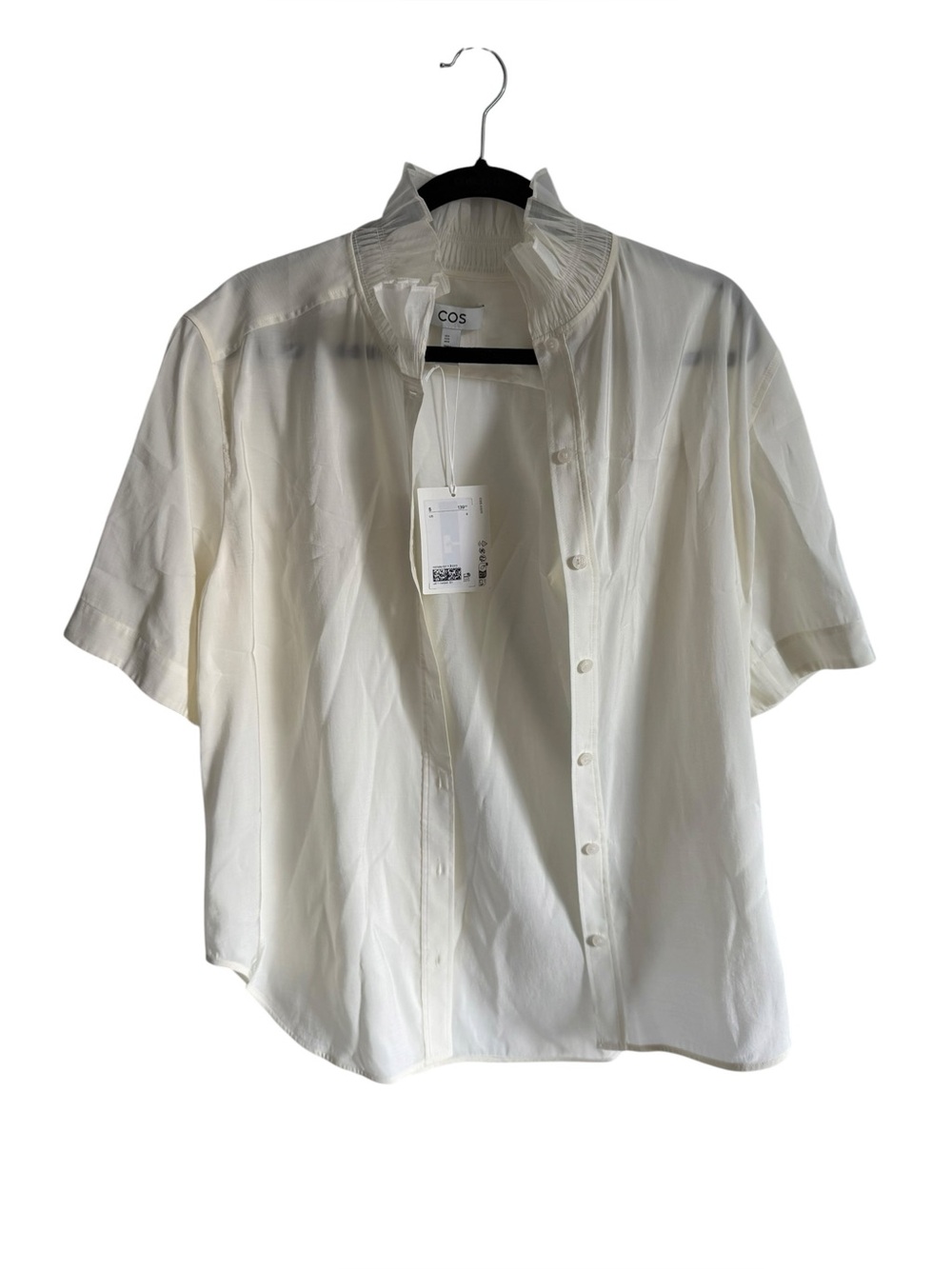 COS New Cream Short-Sleeve Button-Up Shirt Size Medium